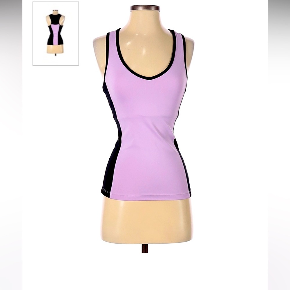 Black and Purple Sport Bra V-Neck Colorblocks Mesh Raceback